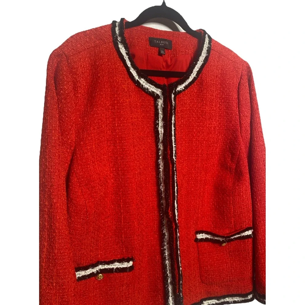 Talbots Fringe Stipe Tweed Jacket Red Plus Size‎ 20w Retail: $199 EUC